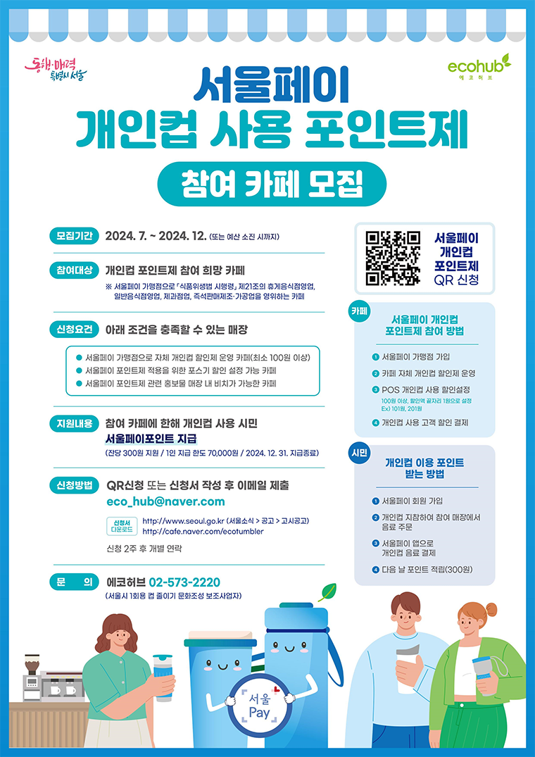 2024 서울페이 개인컵 사용 포인트 할인 적립 환급 방법 | 카페 모집 400원 할인 | 신청방법 대상 기간 | 지원금 250만원